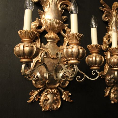 FLORENTINE SET OF 4 TRIPLE ARM GILTWOOD WALL LIGHTS - ADDITIONAL PHOTO 5