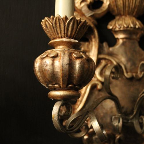 FLORENTINE SET OF 4 TRIPLE ARM GILTWOOD WALL LIGHTS - ADDITIONAL PHOTO 7