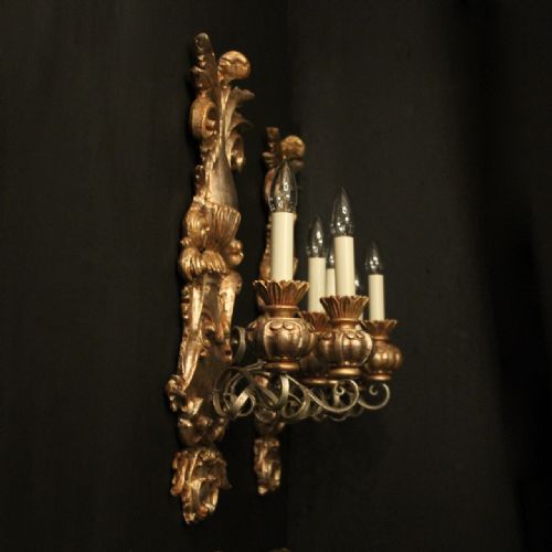 FLORENTINE SET OF 4 TRIPLE ARM GILTWOOD WALL LIGHTS - ADDITIONAL PHOTO 8