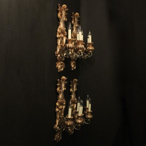 FLORENTINE SET OF 4 TRIPLE ARM GILTWOOD WALL LIGHTS - ADDITIONAL PHOTO 9