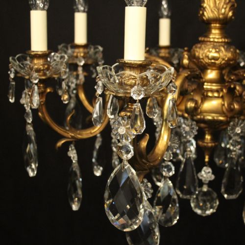 FRENCH GILDED BRONZE 8 LIGHT ANTIQUE CHANDELIER - ADDITIONAL PHOTO 1