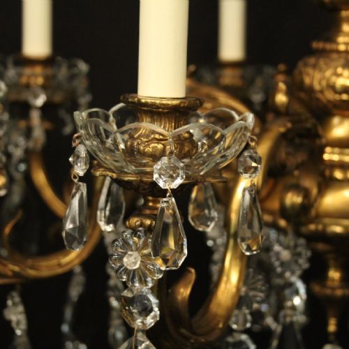 FRENCH GILDED BRONZE 8 LIGHT ANTIQUE CHANDELIER - ADDITIONAL PHOTO 2