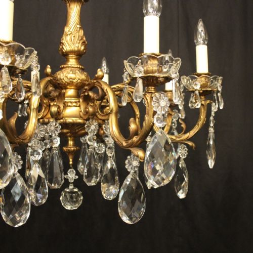 FRENCH GILDED BRONZE 8 LIGHT ANTIQUE CHANDELIER - ADDITIONAL PHOTO 3