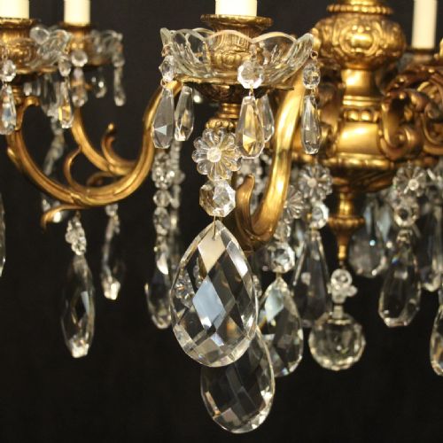 FRENCH GILDED BRONZE 8 LIGHT ANTIQUE CHANDELIER - ADDITIONAL PHOTO 6