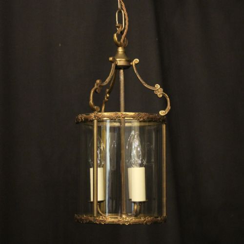french gilded brass triple light antique lantern - CATEGORY: ANTIQUE LIGHTING - DATED 1920