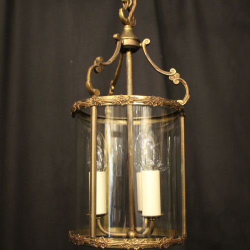 FRENCH GILDED BRASS TRIPLE LIGHT ANTIQUE LANTERN - ADDITIONAL PHOTO 1