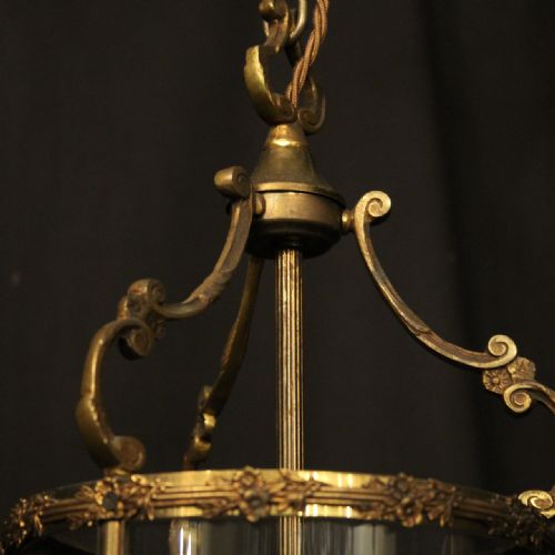FRENCH GILDED BRASS TRIPLE LIGHT ANTIQUE LANTERN - ADDITIONAL PHOTO 3