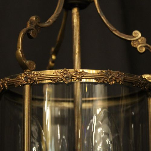 FRENCH GILDED BRASS TRIPLE LIGHT ANTIQUE LANTERN - ADDITIONAL PHOTO 4