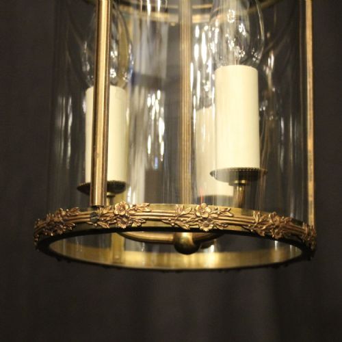 FRENCH GILDED BRASS TRIPLE LIGHT ANTIQUE LANTERN - ADDITIONAL PHOTO 6