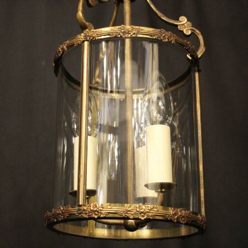 FRENCH GILDED BRASS TRIPLE LIGHT ANTIQUE LANTERN - ADDITIONAL PHOTO 7