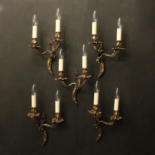 french set of 5 twin arm antique wall lights - CATEGORY: ANTIQUE LIGHTING - DATED 1920