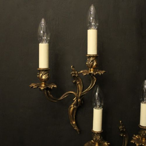 FRENCH SET OF 5 TWIN ARM ANTIQUE WALL LIGHTS - ADDITIONAL PHOTO 1