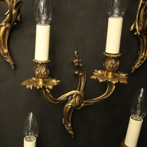 FRENCH SET OF 5 TWIN ARM ANTIQUE WALL LIGHTS - ADDITIONAL PHOTO 2