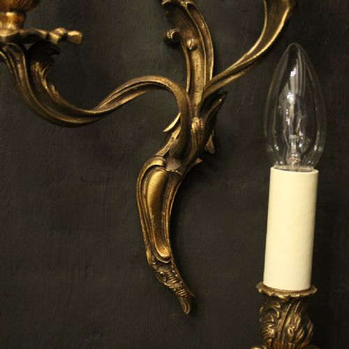 FRENCH SET OF 5 TWIN ARM ANTIQUE WALL LIGHTS - ADDITIONAL PHOTO 3