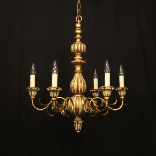 french 6 light gilded polychrome chandelier - CATEGORY: ANTIQUE LIGHTING - DATED 1930