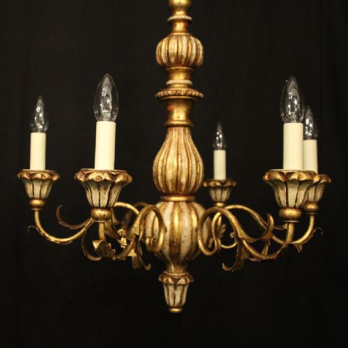 FRENCH 6 LIGHT GILDED POLYCHROME CHANDELIER - ADDITIONAL PHOTO 1