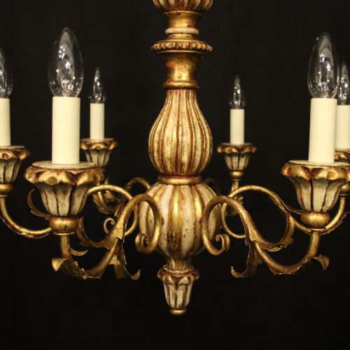 FRENCH 6 LIGHT GILDED POLYCHROME CHANDELIER - ADDITIONAL PHOTO 2