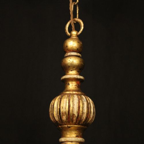 FRENCH 6 LIGHT GILDED POLYCHROME CHANDELIER - ADDITIONAL PHOTO 4