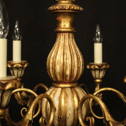 FRENCH 6 LIGHT GILDED POLYCHROME CHANDELIER - ADDITIONAL PHOTO 5