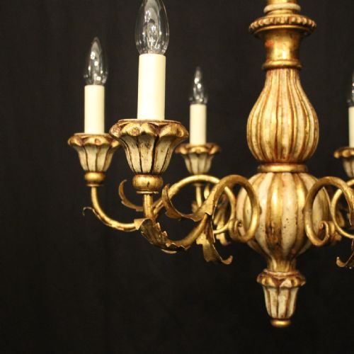 FRENCH 6 LIGHT GILDED POLYCHROME CHANDELIER - ADDITIONAL PHOTO 6