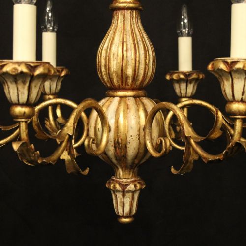 FRENCH 6 LIGHT GILDED POLYCHROME CHANDELIER - ADDITIONAL PHOTO 7