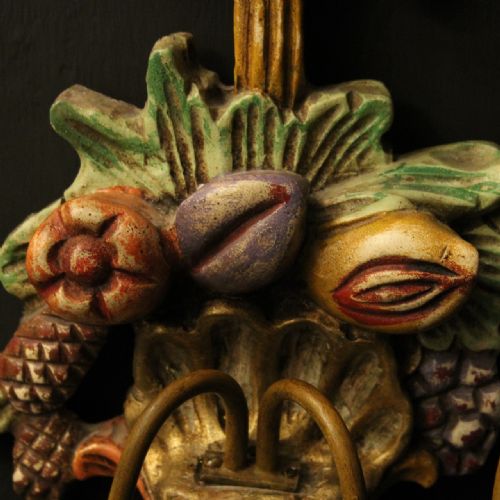 ITALIAN PAIR OF POLYCHROME TWIN ARM ANTIQUE WALL LIGHTS - ADDITIONAL PHOTO 4