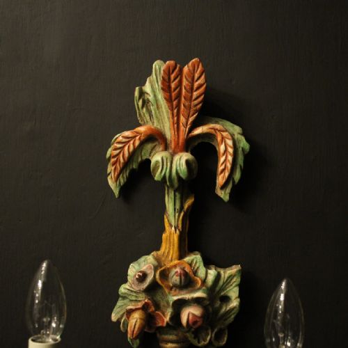 ITALIAN PAIR OF POLYCHROME TWIN ARM ANTIQUE WALL LIGHTS - ADDITIONAL PHOTO 6