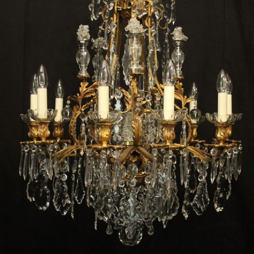 FRENCH GILDED BRONZE CRYSTAL 11 LIGHT ANTIQUE CHANDELIER - ADDITIONAL PHOTO 1
