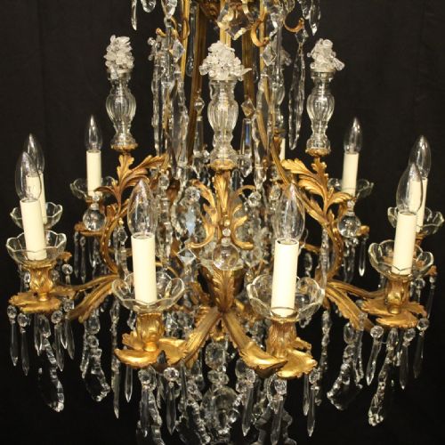 FRENCH GILDED BRONZE CRYSTAL 11 LIGHT ANTIQUE CHANDELIER - ADDITIONAL PHOTO 2