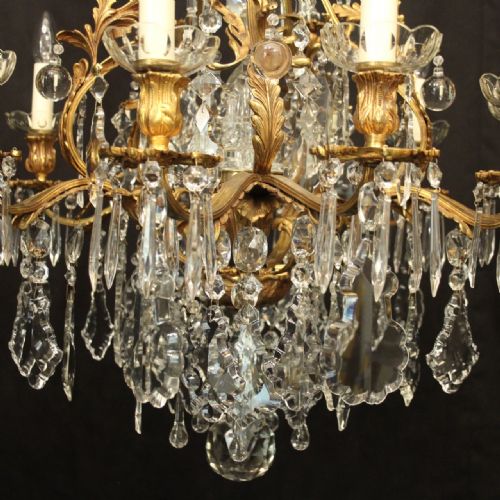 FRENCH GILDED BRONZE CRYSTAL 11 LIGHT ANTIQUE CHANDELIER - ADDITIONAL PHOTO 3