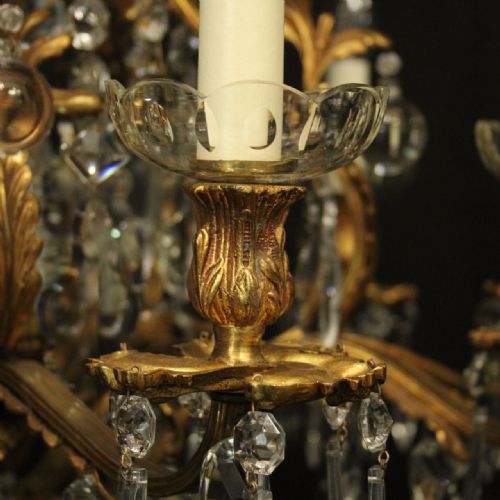 FRENCH GILDED BRONZE CRYSTAL 11 LIGHT ANTIQUE CHANDELIER - ADDITIONAL PHOTO 4