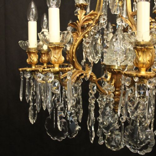 FRENCH GILDED BRONZE CRYSTAL 11 LIGHT ANTIQUE CHANDELIER - ADDITIONAL PHOTO 5