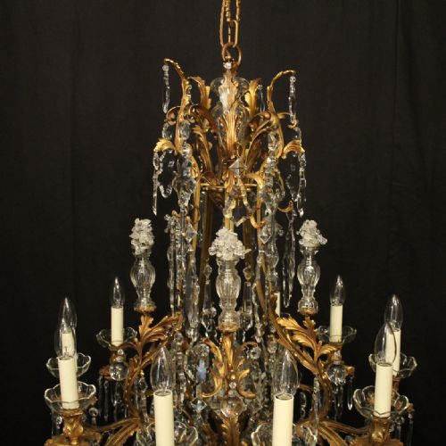 FRENCH GILDED BRONZE CRYSTAL 11 LIGHT ANTIQUE CHANDELIER - ADDITIONAL PHOTO 6