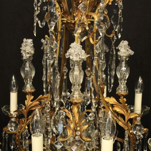 FRENCH GILDED BRONZE CRYSTAL 11 LIGHT ANTIQUE CHANDELIER - ADDITIONAL PHOTO 7