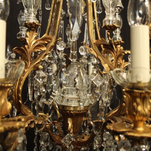 FRENCH GILDED BRONZE CRYSTAL 11 LIGHT ANTIQUE CHANDELIER - ADDITIONAL PHOTO 9
