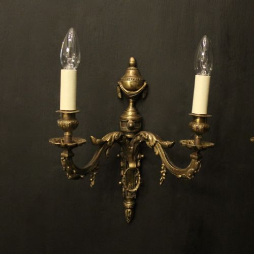 FRENCH PAIR OF BRONZE ANTIQUE WALL SCONCES - ADDITIONAL PHOTO 1
