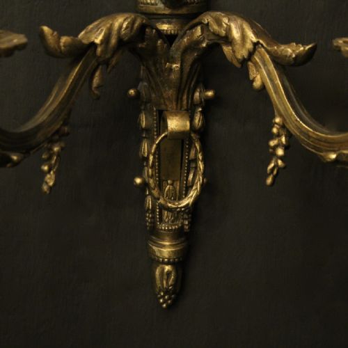 FRENCH PAIR OF BRONZE ANTIQUE WALL SCONCES - ADDITIONAL PHOTO 2