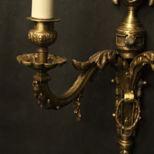 FRENCH PAIR OF BRONZE ANTIQUE WALL SCONCES - ADDITIONAL PHOTO 7