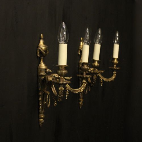 FRENCH PAIR OF BRONZE ANTIQUE WALL SCONCES - ADDITIONAL PHOTO 9