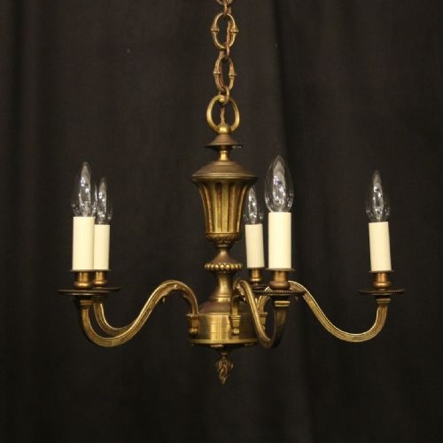 french gilded brass 5 light antique chandelier - CATEGORY: ANTIQUE LIGHTING - DATED 1920