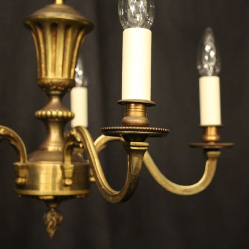FRENCH GILDED BRASS 5 LIGHT ANTIQUE CHANDELIER - ADDITIONAL PHOTO 2