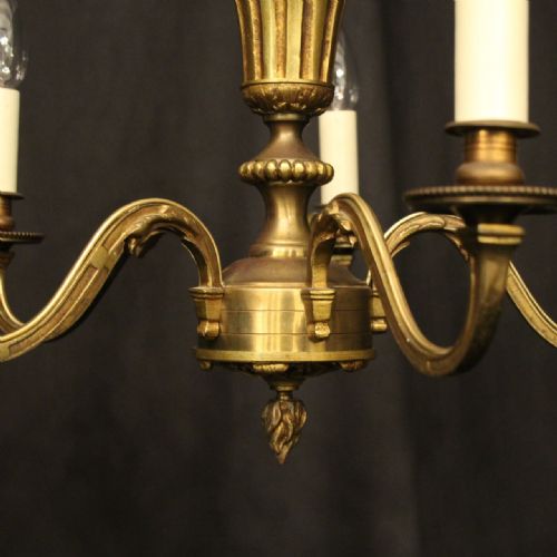 FRENCH GILDED BRASS 5 LIGHT ANTIQUE CHANDELIER - ADDITIONAL PHOTO 3