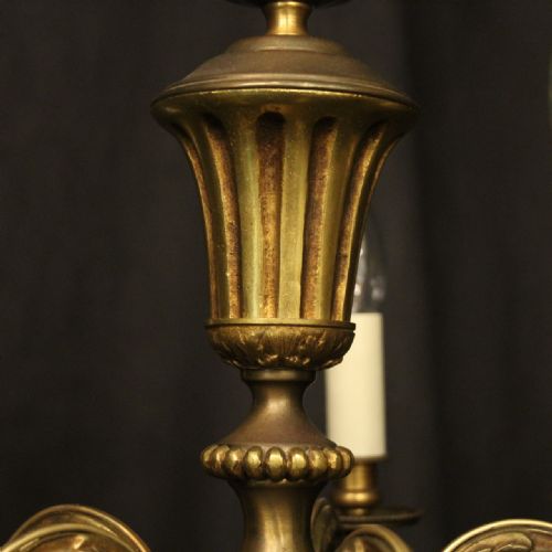 FRENCH GILDED BRASS 5 LIGHT ANTIQUE CHANDELIER - ADDITIONAL PHOTO 4