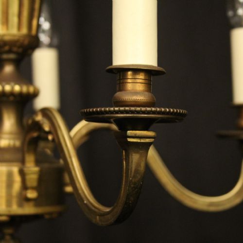FRENCH GILDED BRASS 5 LIGHT ANTIQUE CHANDELIER - ADDITIONAL PHOTO 5