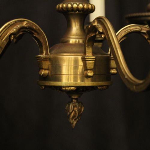 FRENCH GILDED BRASS 5 LIGHT ANTIQUE CHANDELIER - ADDITIONAL PHOTO 6