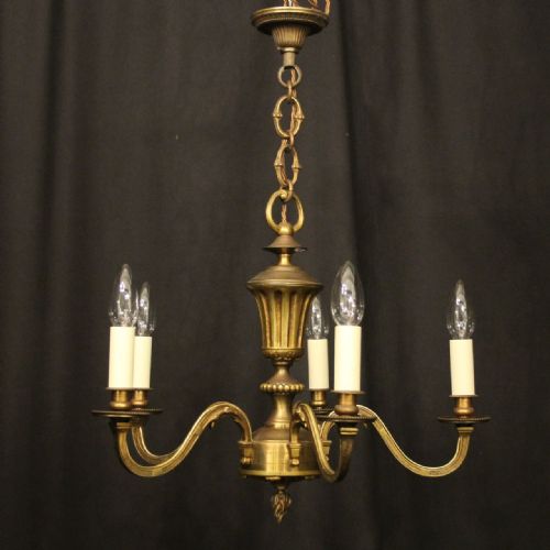 FRENCH GILDED BRASS 5 LIGHT ANTIQUE CHANDELIER - ADDITIONAL PHOTO 8