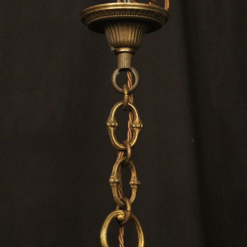 FRENCH GILDED BRASS 5 LIGHT ANTIQUE CHANDELIER - ADDITIONAL PHOTO 9