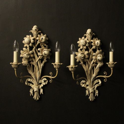 french pair of twin arm polychrome wall lights - CATEGORY: ANTIQUE LIGHTING - DATED 1930