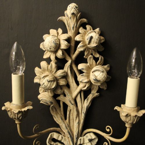 FRENCH PAIR OF TWIN ARM POLYCHROME WALL LIGHTS - ADDITIONAL PHOTO 3