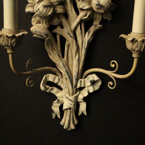 FRENCH PAIR OF TWIN ARM POLYCHROME WALL LIGHTS - ADDITIONAL PHOTO 4